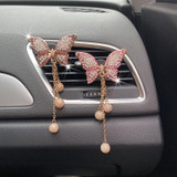 Butterfly Tassel Pearl Diamond Car Air Vent Aromatherapy Clip(Purple)