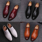 Men Business Dress Shoes Crocodile Leather Shoes Pointed Strips Brock Casual Shoes, Size:38(White)