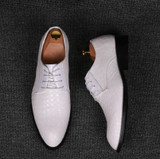 Men Business Dress Shoes Crocodile Leather Shoes Pointed Strips Brock Casual Shoes, Size:38(White)