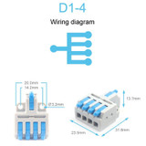 D1-4 Push Type Mini Wire Connection Splitter Quick Connect Terminal Block(Blue)