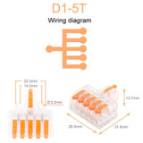 D1-5T Push Type Mini Wire Connection Splitter Quick Connect Terminal Block(Orange)