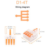 D1-4T Push Type Mini Wire Connection Splitter Quick Connect Terminal Block(Orange)