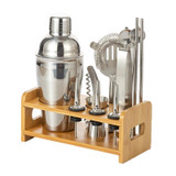 550ml 12 In 1 Stainless Steel Bartender Wooden Stand Set Cocktail Bartending Tools