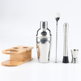 750ml 4 In 1 Stainless Steel Mixer Set With Bamboo Stand Shaker Tools