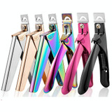3 PCS Nail Word Cut French U-Shaped Cut Fake Nail Cut Stainless Steel Nail Knife, Color Classification: Colorful Titanium 2