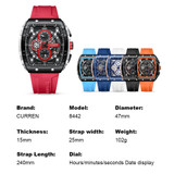 Curren 8442 Sport Six-Hand Silicone Strap Men Quartz Watch, Color: Rose Shell Black