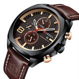 Curren 8324 Six-hand Leather Strap Waterproof Men Watch With Calendar, Color: Black Shell Coffee