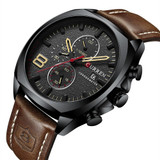 Curren 8324 Six-hand Leather Strap Waterproof Men Watch With Calendar, Color: Black Shell Khaki