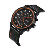 Curren 8217 Leather Strap Casual Waterproof Quartz Men Watch with Calendar(Black Shell Black)