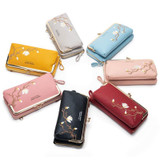 Embroidered Large Capacity Single-shoulder Phone Bag Crossbody Zipper Long Ladies Wallet, Color: Dark Pink