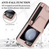 For Samsung Galaxy Z Flip5 Card Slots Folding Phone Case with Long Lanyard(Rose Gold)