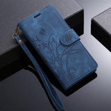 For Samsung Galaxy S21 Ultra 5G Orchid Butterfly Embossed Leather Phone Case(Blue)