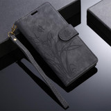 For Samsung Galaxy S21 Ultra 5G Orchid Butterfly Embossed Leather Phone Case(Black)