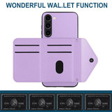 For Samsung Galaxy S23+ 5G Rhombic Texture Card Bag RFID Phone Case with Long Lanyard(Light Purple)