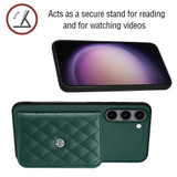 For Samsung Galaxy S23+ 5G Rhombic Texture Card Bag RFID Phone Case with Long Lanyard(Green)