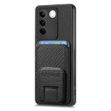 For vivo X90 Carbon Fiber Card Bag Fold Stand Phone Case(Black)