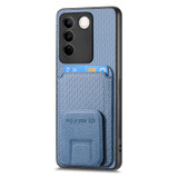 For vivo X90 Carbon Fiber Card Bag Fold Stand Phone Case(Blue)