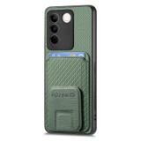 For vivo X90 Pro 5G Carbon Fiber Card Bag Fold Stand Phone Case(Green)
