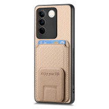 For vivo Y20 Carbon Fiber Card Bag Fold Stand Phone Case(Khaki)
