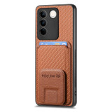 For vivo iQOO 11 5G Carbon Fiber Card Bag Fold Stand Phone Case(Brown)