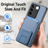 For vivo X90 Pro 5G Carbon Fiber Card Bag Fold Stand Phone Case(Blue)