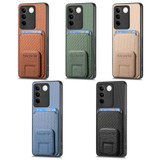 For vivo X90 Pro 5G Carbon Fiber Card Bag Fold Stand Phone Case(Blue)