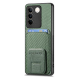 For vivo X90 Carbon Fiber Card Bag Fold Stand Phone Case(Green)