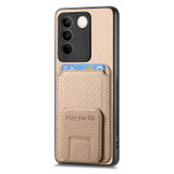 For vivo iQOO 11 5G Carbon Fiber Card Bag Fold Stand Phone Case(Khaki)