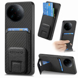 For vivo X90 Pro 5G Carbon Fiber Card Bag Fold Stand Phone Case(Black)