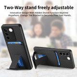 For vivo X90 Pro 5G Carbon Fiber Card Bag Fold Stand Phone Case(Black)