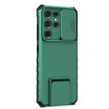 For Samsung Galaxy S21 Ultra 5G Stereoscopic Holder Sliding Camshield Phone Case(Green)
