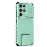 For Samsung Galaxy S21 Ultra 5G Stereoscopic Holder Sliding Camshield Phone Case(Light Blue)
