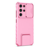 For Samsung Galaxy S21 Ultra 5G Stereoscopic Holder Sliding Camshield Phone Case(Pink)