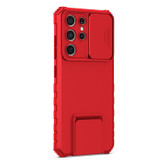 For Samsung Galaxy S21 Ultra 5G Stereoscopic Holder Sliding Camshield Phone Case(Red)