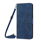 For Infinix Smart 8 Skin Feel Heart Embossed Leather Phone Case with Long Lanyard(Blue)