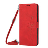 For Infinix Hot 40i Skin Feel Heart Embossed Leather Phone Case with Long Lanyard(Red)
