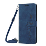 For Infinix Hot 40i Skin Feel Heart Embossed Leather Phone Case with Long Lanyard(Blue)