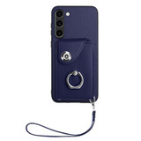 For Samsung Galaxy S23+ 5G Organ Card Bag Ring Holder PU Phone Case with Lanyard(Blue)