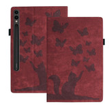For Samsung Galaxy Tab S9 Ultra / S8 Ultra Butterfly Cat Embossing Leather Tablet Case(Red)