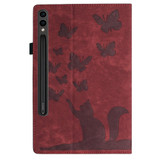 For Samsung Galaxy Tab S9 Ultra / S8 Ultra Butterfly Cat Embossing Leather Tablet Case(Red)