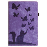 For Samsung Galaxy Tab S9 Ultra / S8 Ultra Butterfly Cat Embossing Leather Tablet Case(Purple)