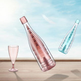 5 Champagne Wine Glasses + Wine Bottle Set Transparent Plastic Cup for Picnics(Transparent Pink)