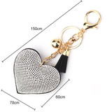 Heart Keychain Leather Tassel Gold Key Holder Metal Crystal Key Chain Keyring Charm Bag Auto Pendant Gift(blue)