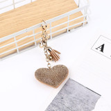 Heart Keychain Leather Tassel Gold Key Holder Metal Crystal Key Chain Keyring Charm Bag Auto Pendant Gift(silver white)