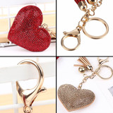 Heart Keychain Leather Tassel Gold Key Holder Metal Crystal Key Chain Keyring Charm Bag Auto Pendant Gift(black gray)