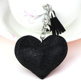 Heart Keychain Leather Tassel Gold Key Holder Metal Crystal Key Chain Keyring Charm Bag Auto Pendant Gift(black)