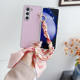For Samsung Galaxy Z Fold4 5G Metal Patent Leather Phone Case with Scarf Bracelet(Pink)