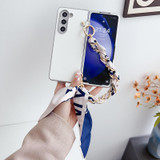 For Samsung Galaxy Z Fold4 5G Metal Patent Leather Phone Case with Scarf Bracelet(White)