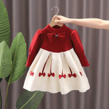 Girls Sweater Dress Bubble Sleeve Knitted Princess Dress  90cm(Wine Red)