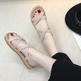 Women Flat With Open Toe Sandals Bohemian Slippers, Shoe Size:37(Beige)
